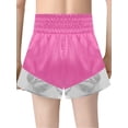 thumbnail image 2 of Xnihocha Unisex Kids Satin Boxing Shorts Metallic Color Block Boxer Kickboxing Muay Thai Training Trunks Hot Pink&Silver 14, 2 of 5