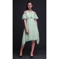 thumbnail image 4 of Bimba Green Floral Print Flutter Sleeve Womens Party Tunic Cold Shoulder Midi Dress - X-Small, 4 of 6
