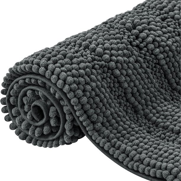 CHUN YI Anti-slip Bathroom Mat Absorbent Plush Polyester, 16"x24", Grayish blue