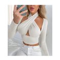 thumbnail image 4 of Faithtur Ladies Hollow Midriff-baring Tops Hanging Neck Long Sleeve Camisole, 4 of 7
