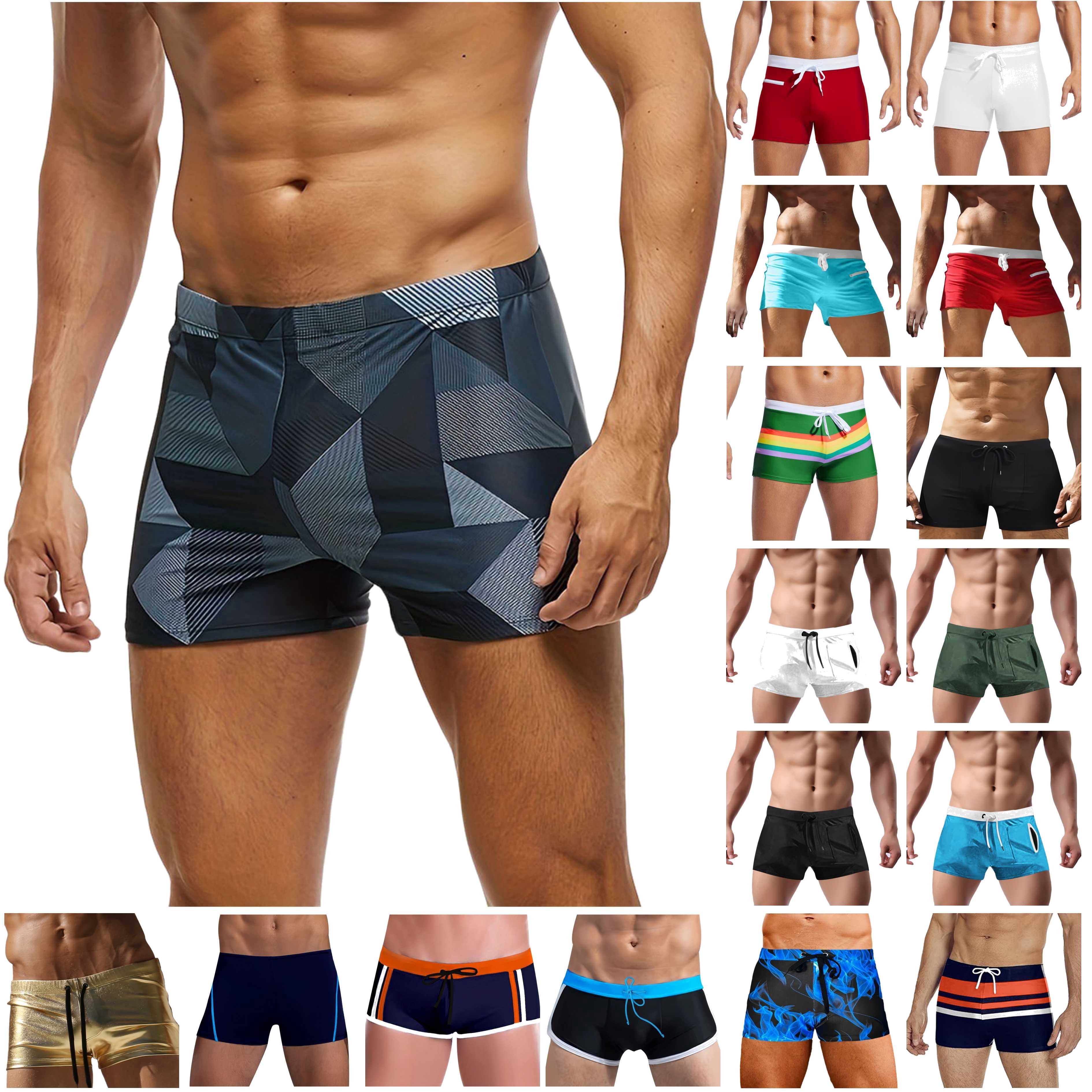 QATAINLAV Back to School Prime Sales, Mens Square Leg Swim Briefs Drawstring Swim Trunks Athletic Training Swimsuit Board Shorts Summer Beach Swimwear Red XL