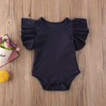 thumbnail image 2 of Newborn Baby Girl Ruffle Short Sleeve Romper Bodysuit Basic Solid Color T-Shirt Tops Summer Clothes Navy Blue 6-12 Months, 2 of 7