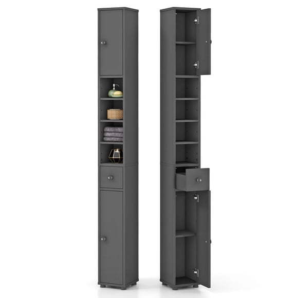 Costway 71" Slim Bathroom Storage Cabinet with 2 Doors 5 Adjustable Shelves 1 Drawer Gray