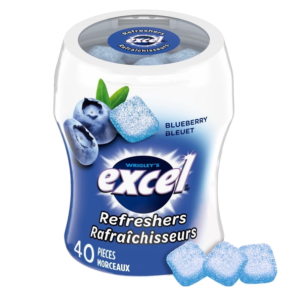 EXCEL Refreshers, Blueberry Flavoured Sugar Free Chewing Gum, 40 Pieces, 1 Bottle