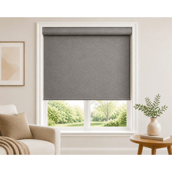 ITY Blackout Roller Blinds Cordless Room Darkening Shades, Textured Grey, 27" W x 84"L
