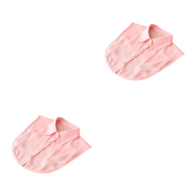 QualitChoice Simple Design Solid Color False Collar Formal Fashion Chiffon Fake Half Shirt Decorative Detachable Lapel Clothing Decor Pink Point 2PCS