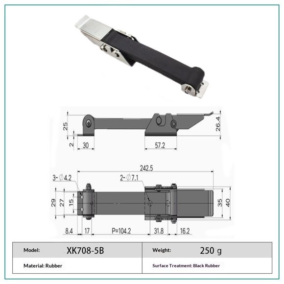 2 Pcs Loquets à Tirage Noirs Flexibles en Acier Inoxydable SUS304 de Qualité Supérieure Robustes avec Boucle (Style 3)