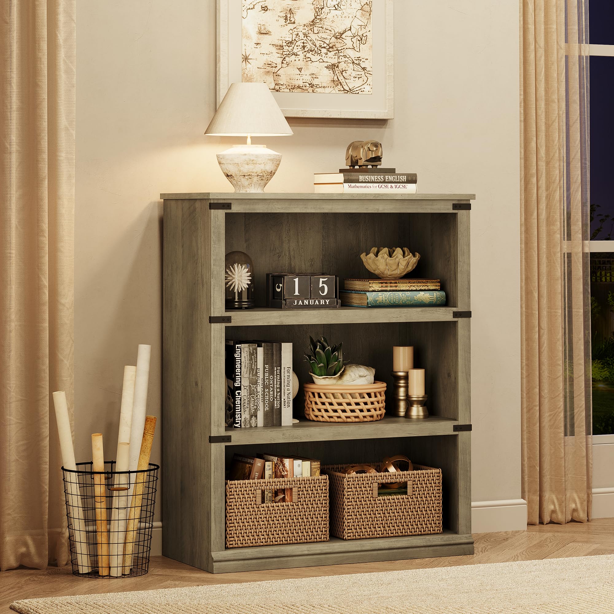 5 Tier Bookcase, Farmhouse Book Shelf with Storage Open Display Bookshelves for Home Office, Living Room, Bed Room