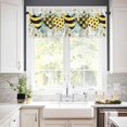 thumbnail image 3 of Grey Buffalo Plaid Heart 3-Piece Kitchen Curtain Set, Rod Pocket Kitchen Curtain Valance and Tiers Set, Washable Drape Window Treatment Set, Bee Summer Spring Flower, 3 of 6