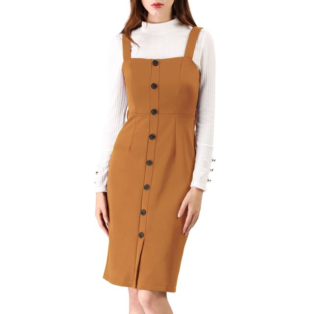 INSPIRE CHIC Robe Salopette Fourreau à Bretelles pour Femmes avec Boutons Décoratifs