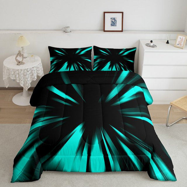 Erosebridal Gradient Geometric Bedding King Comforter Set, Abstract Striped Down Comforter, Adult Teens, Reversible 3pcs