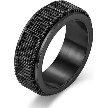 Anxiety Ring for Men Chain Woven Mesh Rings Cool Titanium Stainless Steel Spinner Ring 8MM Gold/Silver/Black Fidget Rings for Men Male Teen Boys Masculine Band Jewelry
