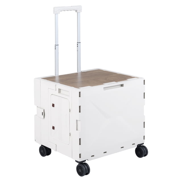 Gymax Foldable Utility Cart on 4 Rotate Wheels w/Telescoping Handle Lid & Cup Holder White