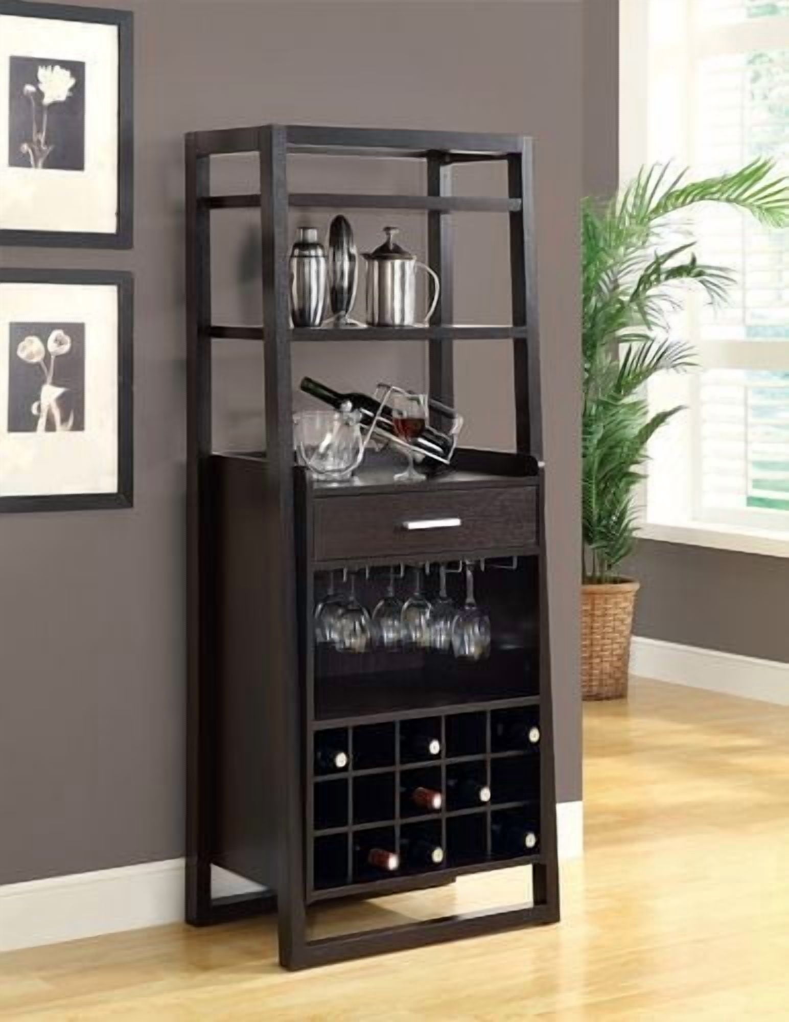 Monarch Specialties Bar Maison, Support A Vin, Unite De Rangement, Stratifié, Brun, Contemporain, Moderne