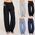 thumbnail image 2 of Women‘s Linen Plus Size High Waisted Loose Fit Pants Drawstring Closure Gothic Trousers for Women, 2 of 4