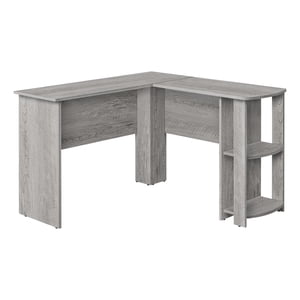 Monarch Specialties Bureau d'ordinateur, Bureau à la maison, Coin, Étagères de rangement, 48"l, L Forme, Travail, Ordinateur portable, stratifié, Gris, Contemporain, Moderne