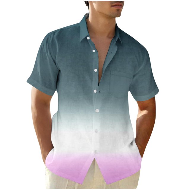 Chemises pour Hommes, Mode Décontractée Col Rabattu Imprimé Dégradé Manches Courtes Chemise Boutonnée Hauts Blouse