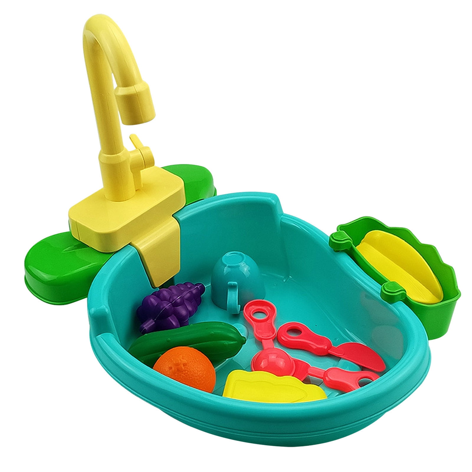 ZZkhGO Simulated Kitchen Sink Toy with Running Water, Educational Play Set with Tableware and Vegetables, Perfect Gift for Girls Boys, Green