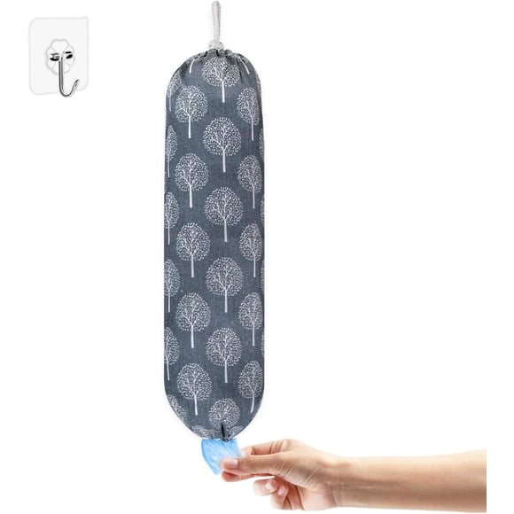 Plastic Bag Holder,Wall Mount Plastic Bag Organizer,Washable Large Grocery Bag Storage Dispenser,Shopping Bags Carrier for Home Kitchen Travelling,Free Adjustment with Drawstring,Banyan tree, 22x9"