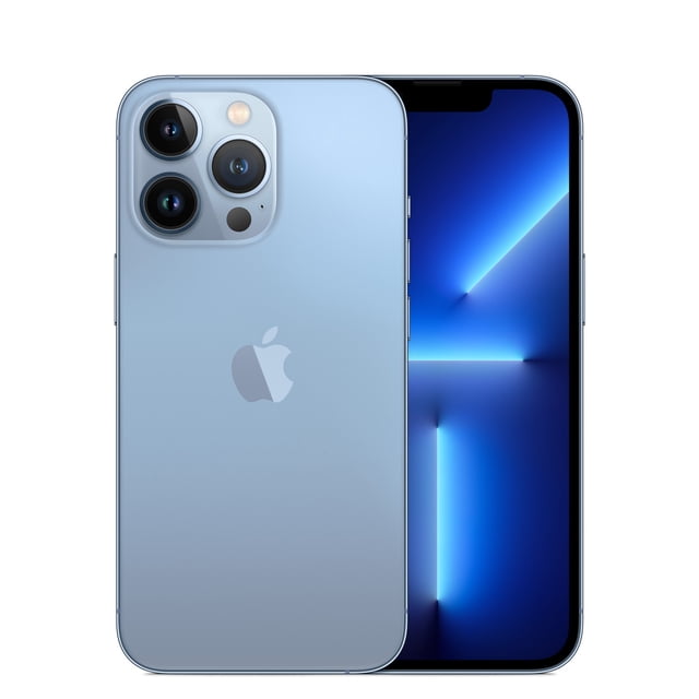 Apple iPhone 13 Pro Max 256GB Unlocked Smartphone in Sierra Blue, certified refurbished in excellent condition. Front view displays the Super Retina screen with vivid colours, while the rear showcases the triple-camera system and sleek finish. A certified refurbished unlocked phone offering professional-grade photography, 5G connectivity, and efficient performance with Apple's A-series processor.