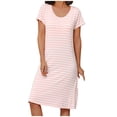thumbnail image 2 of Sakmal Chemises de Nuit pour Femmes Grande Taille Robe de Maison en Coton Rose à Manches Courtes Chemises de Nuit Rayées, 2 of 5
