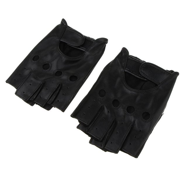 maskred Fashionable Retro PU Leather Men s Fingerless Driving Cycling Gloves Black Hook Loop XL 5Set