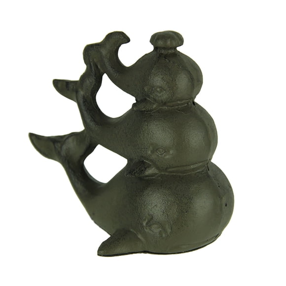 Rust Brown Cast Iron Triple Stacked Whale Figurine