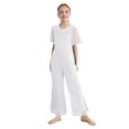 thumbnail image 1 of Kvysinly Kids Flower Girls Sparkly Wide Leg Jumpsuits Rhinestone Round Collar Short Sleeve Rompers Pants White 12, 1 of 5