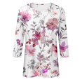 thumbnail image 4 of Pisexur Womens Hauts Mode Imprimé Floral T-Shirts Décontractés Col Rond Manches 3/4 Tee Tops Tendance Blouses Été Automne, 4 of 4