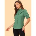 thumbnail image 3 of INSPIRE CHIC Women's Stand Collar Button Down Ruffle Neck Blouse Top, 3 of 5