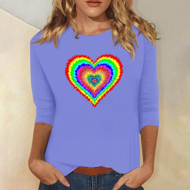 Qertyioot Cadeau de la Saint-Valentin! Mode Féminine Manches Trois-Quarts Col Rond Rétro Imprimé de Noël Haut Ample Blouse Manches Trois-Quarts