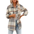 thumbnail image 2 of EGNMCR Womens Plaid Shacket Jacket Button Long Sleeve Shirt Coat Fall Winter Loose Flannel Jacket, 2 of 8