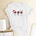 thumbnail image 2 of Qertyioot Femmes Noël Vin Verre Imprimé Manches Courtes T-shirt Décontracté Col Rond Pulls Hauts, 2 of 4