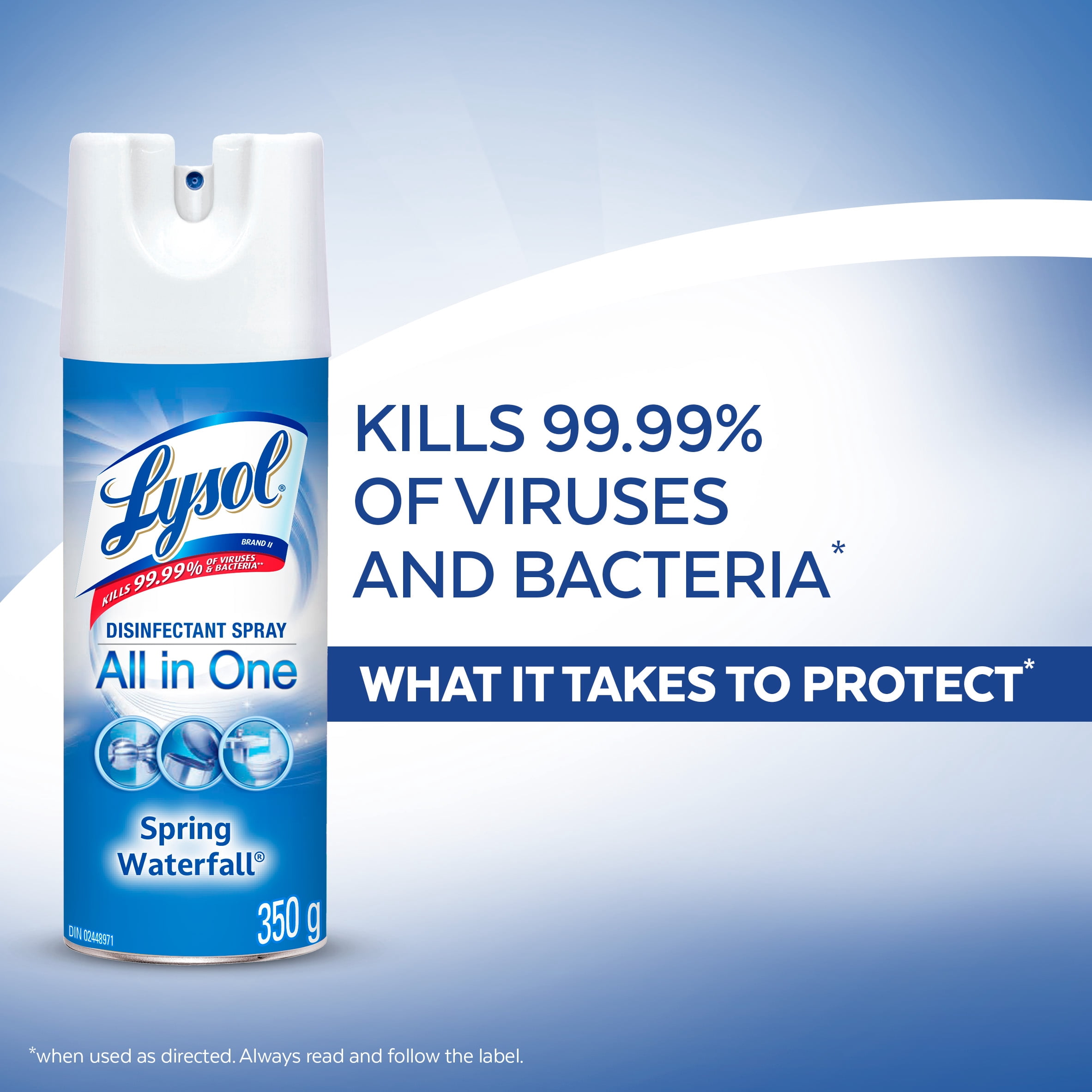 Lysol Spray désinfectant tout-en-un - Cascade printanière - Désinfecte et élimine les odeurs sur les surfaces dures et les tissus - Tue 99,99 % des virus et bactéries, 350 g