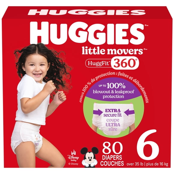Huggies Little Movers HuggFit 360° Baby Diapers with 360° Waistband, Size 3-7,Count 136-70
