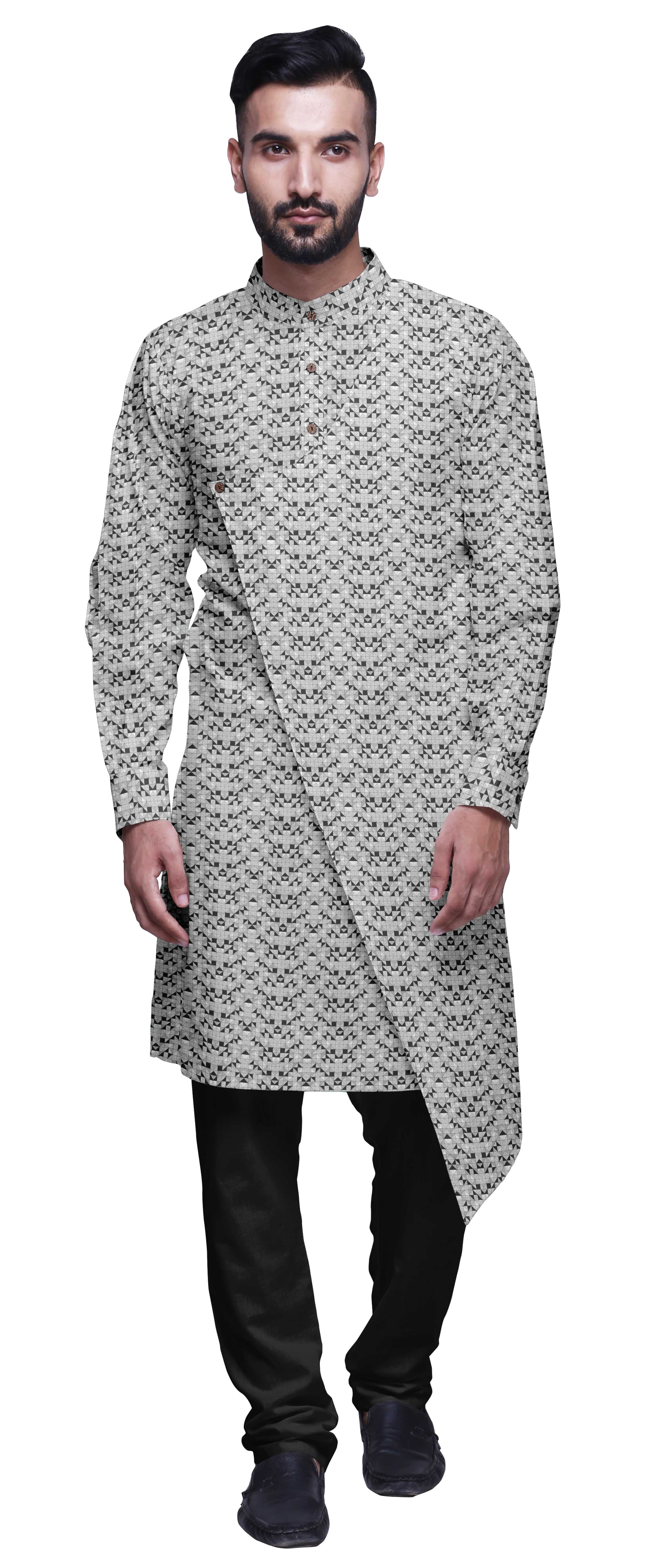 Atasi Party Wear Kurta Pajama For Men Mandarin Collar Ethnic Printed Kurta Set
