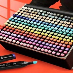 LNGOOR 24PC Marqueur de couleur Double tête de peinture à l'huile d'alcool Ensemble stylo peinture étudiant Stylo aquarelle Multi-couleur Marqueur permanent Art Brosse spéciale