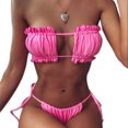 thumbnail image 1 of Gupgi Womens Solid Color Swimming Set, Bandage Bikini Top + Lace Up Briefs, 1 of 5