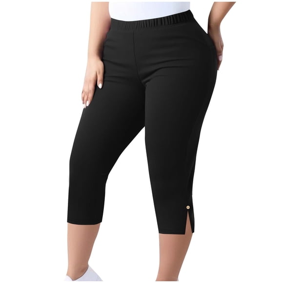 BLVB Women's Plus Size Capri Leggings Lightweight Soft Crop Leggings Basic Capris Yoga Pants High Waisted Pull on Dressy Casual Tights