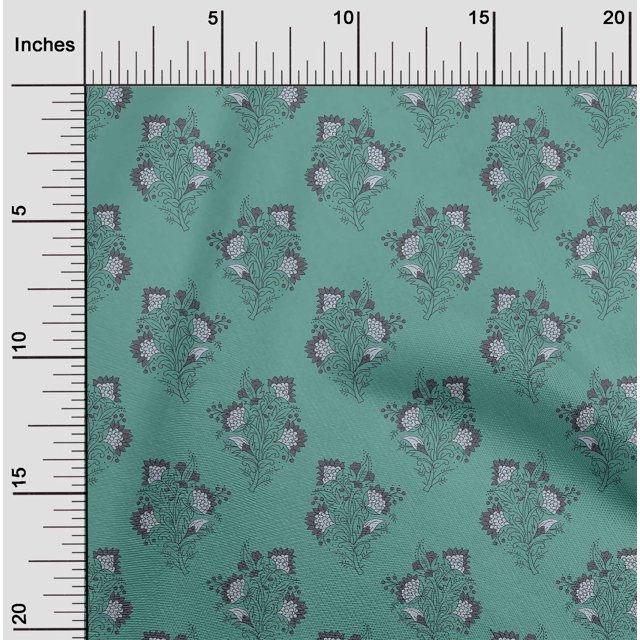 oneOone Georgette Viscose Fabric Leaves & Floral Block Print Fabric BTY 42 Inch Wide