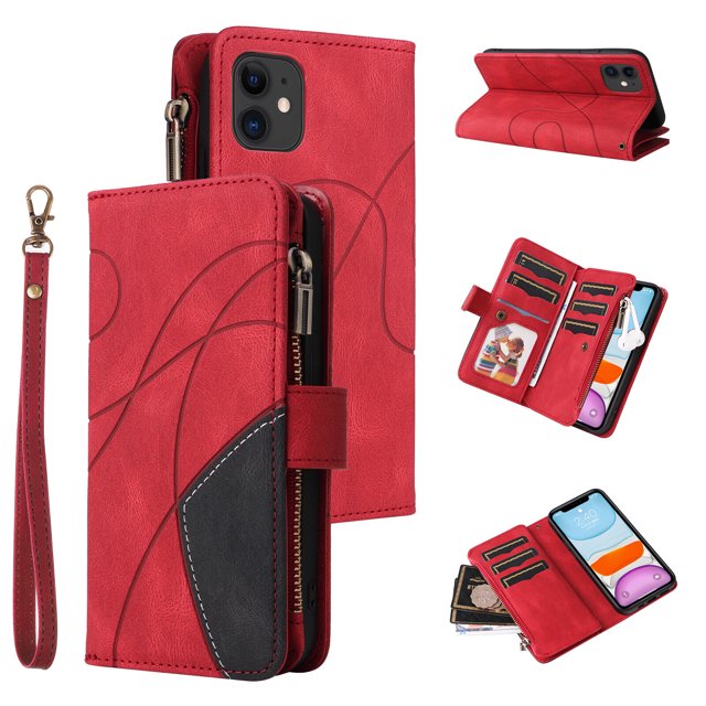 Compatible avec Étui Portefeuille iPhone 11 avec Fentes pour Cartes, Cuir PU, Fermeture Éclair, Étui Folio à Rabat