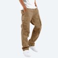 thumbnail image 2 of XZNGL Pantalon Homme Uni Décontracté à Multiples Poches Extérieur Coupe Droite Pantalon D\'entraînement Physique Pantalon Cargo Pantalon, 2 of 9