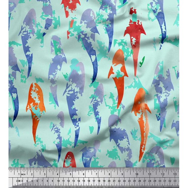 Soimoi Tissu Satin Modal Vert Poisson Océan Imprimé 1 Mètre 42 Pouces de Large