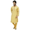 thumbnail image 3 of Atasi Kurta Pyjama en Dupion Beige Classique pour Homme Tenue de Fête Chemise de Designer-m, 3 of 7