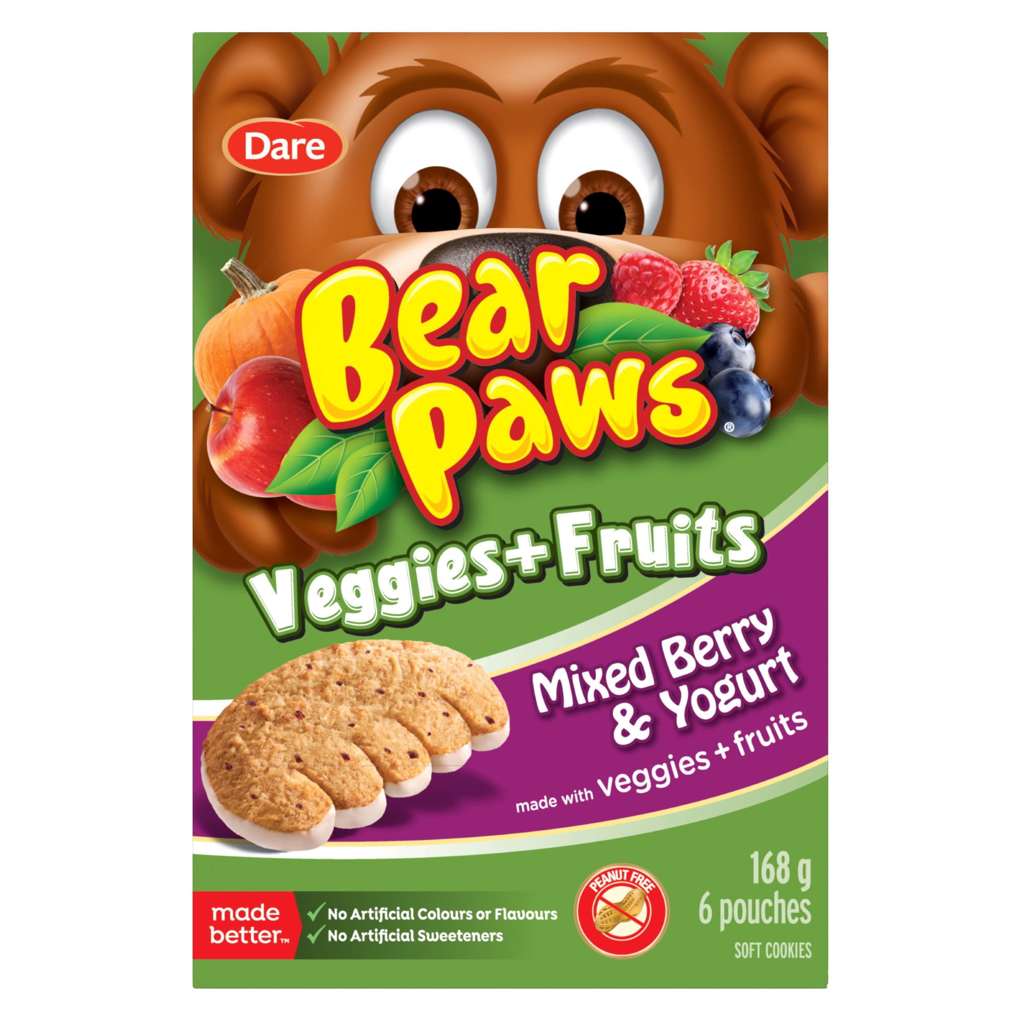 Biscuits moelleux Pattes D'ours mélange de baies et de yaourt, 168g (6 sachets)