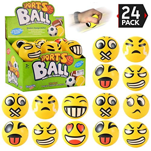 Liberty Imports 24 Pack Yellow Squeeze Emoji Stress Balls - Soft Foam Squishy Sensory Fidget Toys for Toddlers, Kids, Adults Party Favors (3 inches)