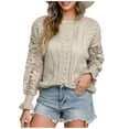 thumbnail image 1 of Yuyuzo Chandails Boho pour Femmes, Pull à Col Rond à Manches Longues avec Trou pour Illets, Haut Tricoté Uni, 1 of 6