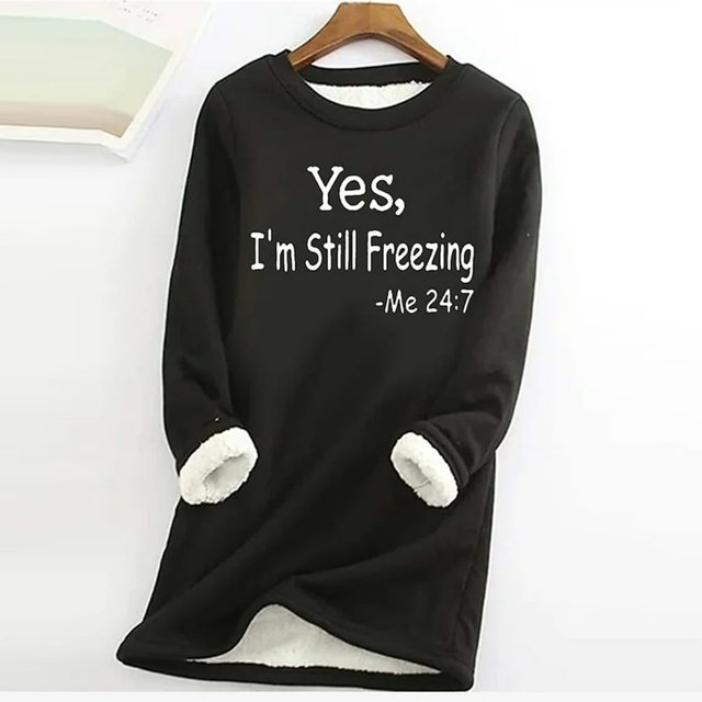 Sweat-Shirt d'Hiver en Peluche Chaud Doublé en Sherpa pour Femmes Col Rond Pull Tunique - Je Suis Encore Froid - Sweat-Shirts Mignons pour Adolescentes Grande Taille