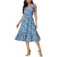 thumbnail image 4 of INSPIRE CHIC Robe d'Été Bohème de Plage pour Femme, Col en V, Sans Manches, Florale, Fluide, à Nouer, Midi, Décontractée, Robe Soleil, m Bleu, 4 of 6