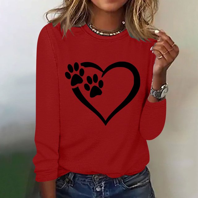XZNGL Womens Printed Round Neck Pullover Long Sleeved Casual Womens